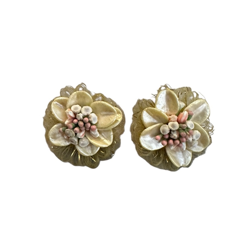 Vintage Germany Stamped Clip Floral Earrings